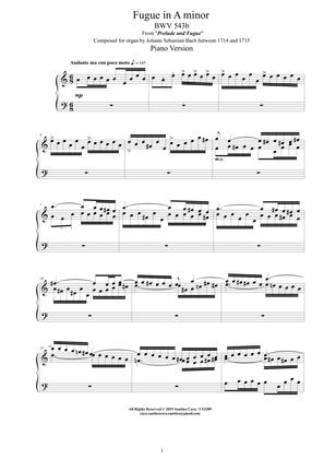 Bach - Fugue in A minor BWV 543b - Piano version
