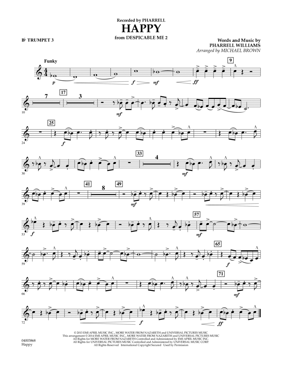 Happy (from Despicable Me 2) (arr. Michael Brown) - Bb Trumpet 3