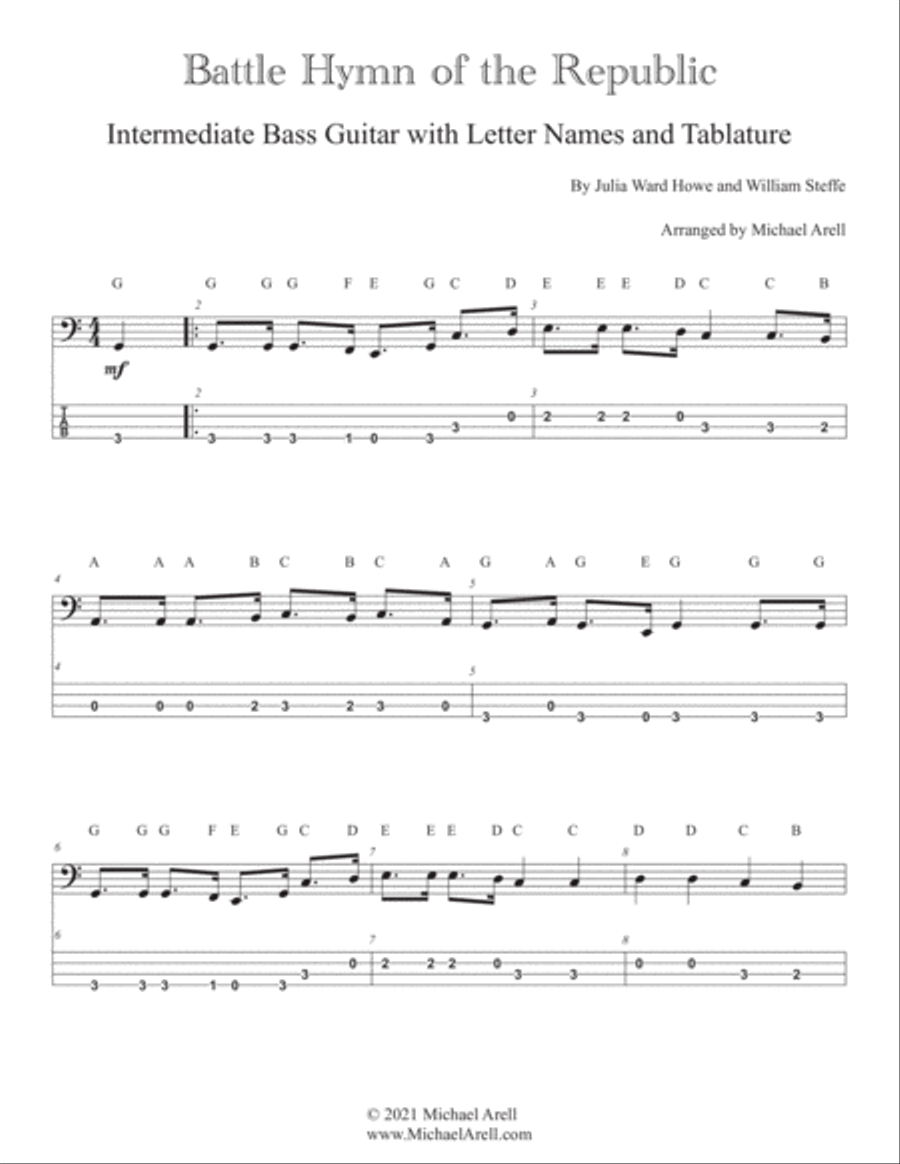 Battle Hymn of the Republic- Intermediate Bass Guitar String Duet scores gallery preview page 4