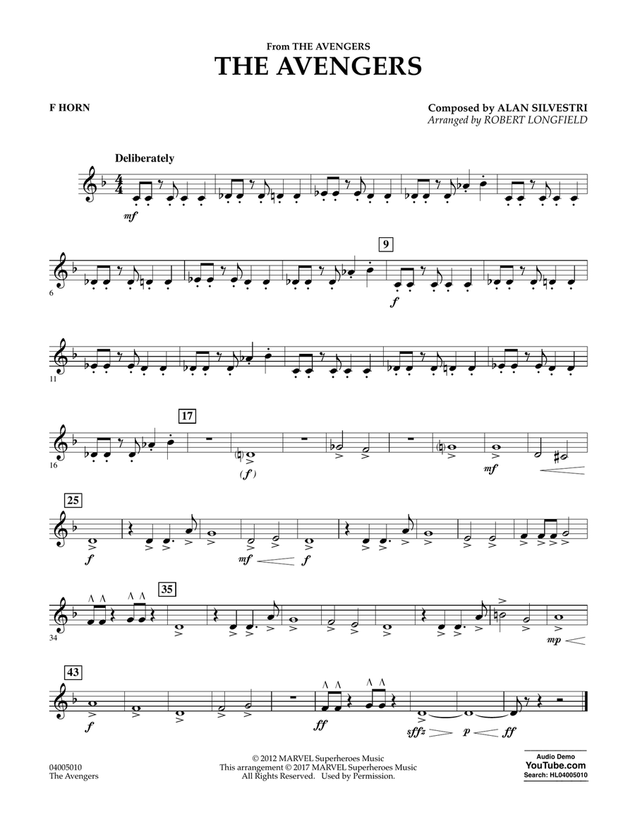 The Avengers - F Horn Concert Band scores gallery preview page 1