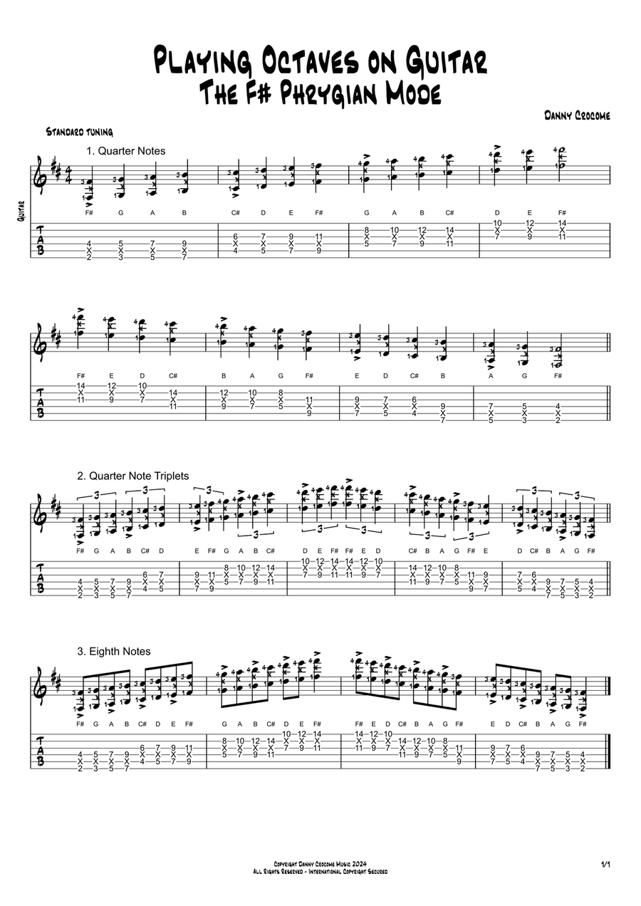 Playing Octaves on Guitar - The F# Phrygian Mode Acoustic Guitar scores gallery preview page 1