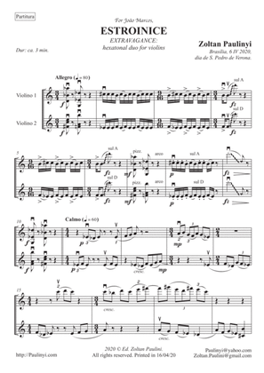ESTROINICE (EXTRAVAGANCE), hexatonal duo for violins (Fiorillo level). Full score and set of parts.