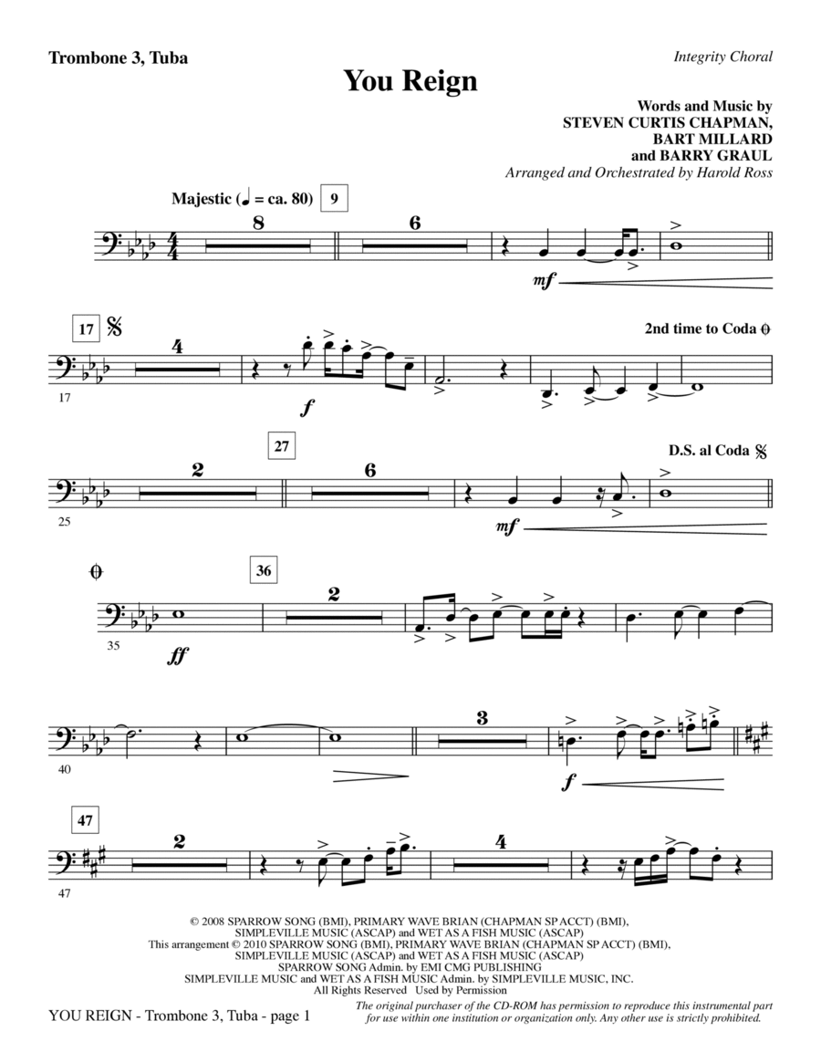 You Reign - Trombone 3/Tuba Choir scores gallery preview page 1