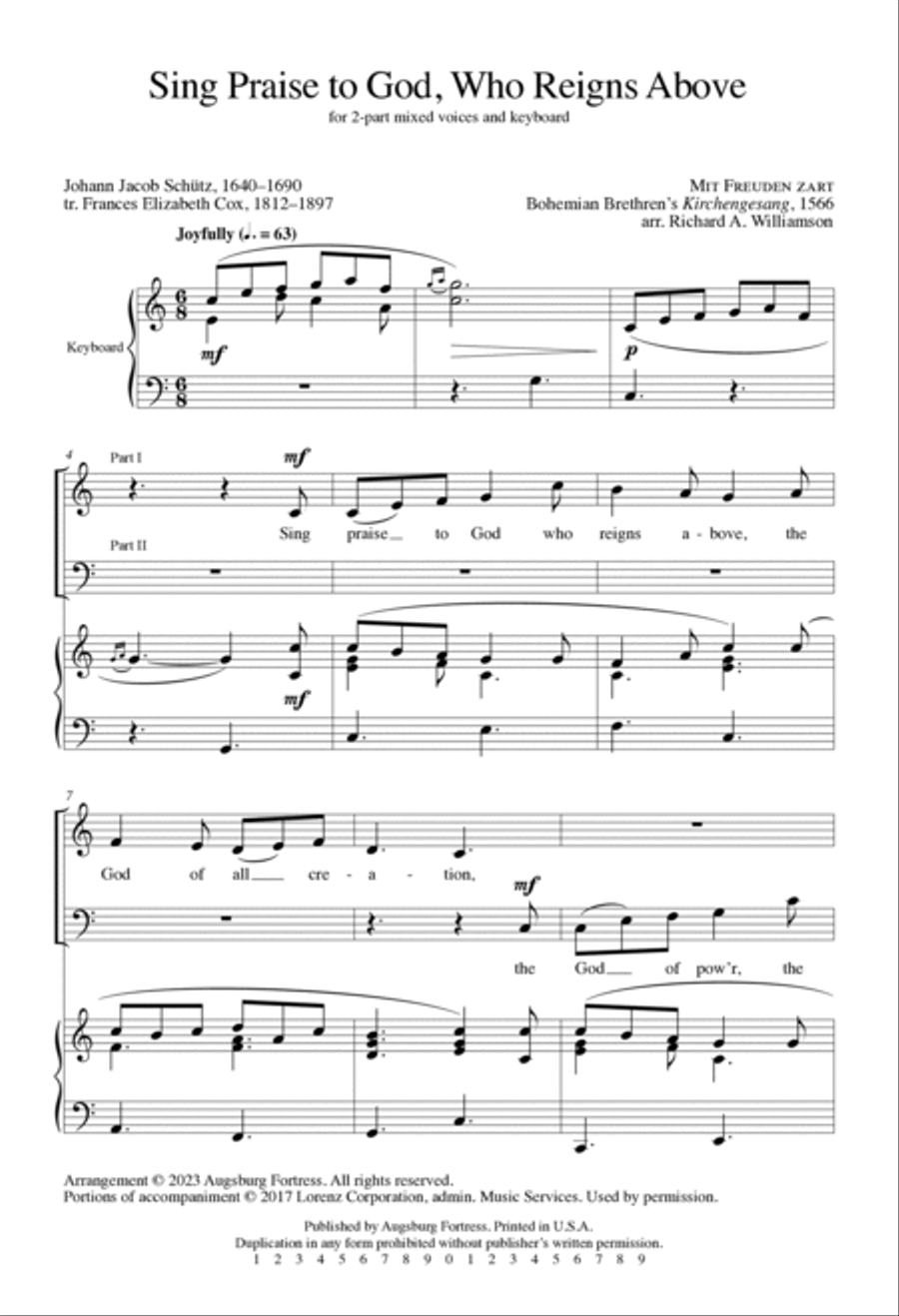 Sing Praise to God, Who Reigns Above 2-Part scores gallery preview page 2