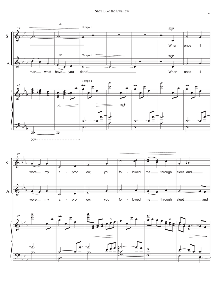 She's Like the Swallow for SSA choir and piano. Newfoundland folk song ballad. SSA scores gallery preview page 5
