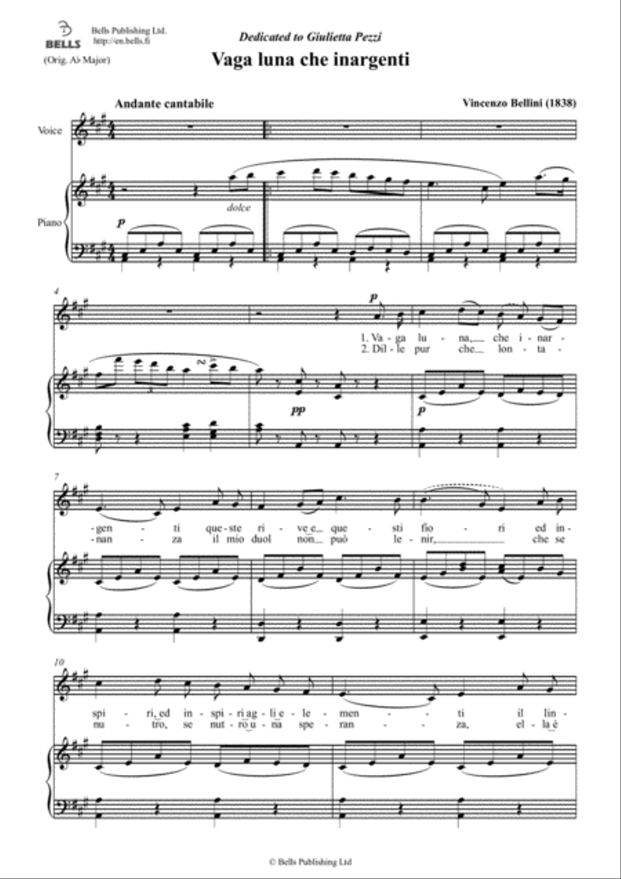 Vaga luna (A Major) Voice Solo scores gallery preview page 1