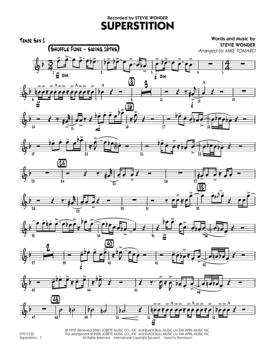 Superstition - Tenor Sax 2 Jazz Ensemble scores gallery preview page 1