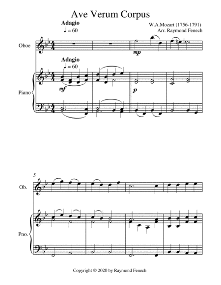 Ave Verum Corpus - Oboe and Piano - Intermediate level image number null