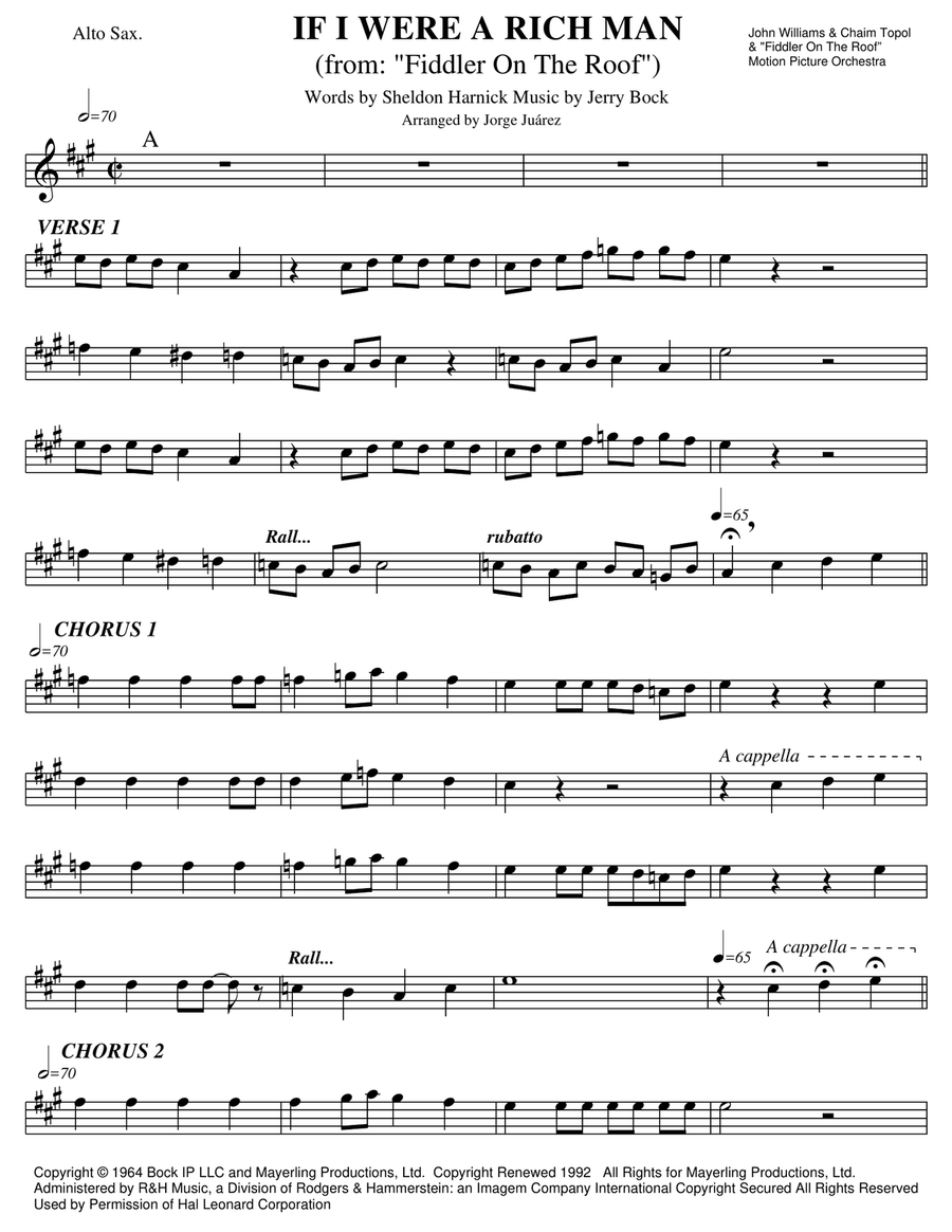 If I Were A Rich Man Alto Saxophone scores gallery preview page 1