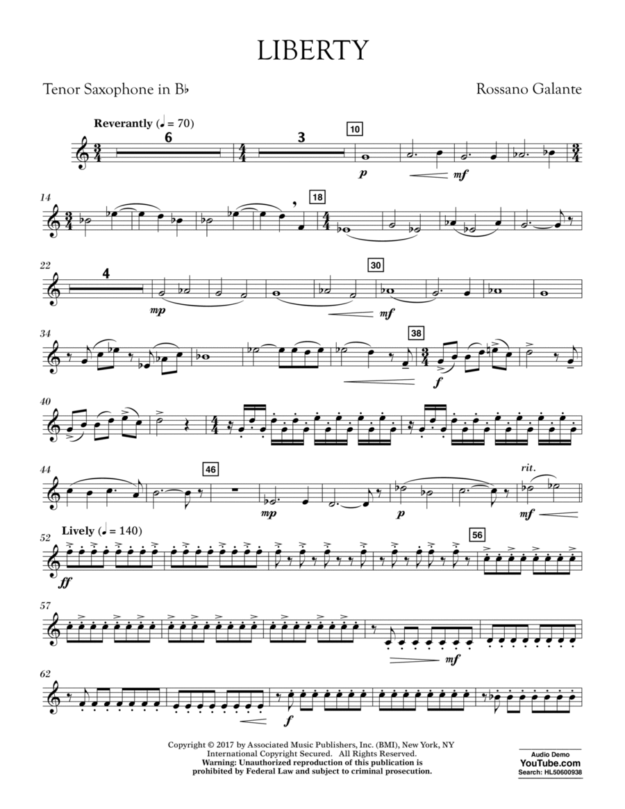 Liberty - Tenor Saxophone in Bb Tenor Saxophone scores gallery preview page 1
