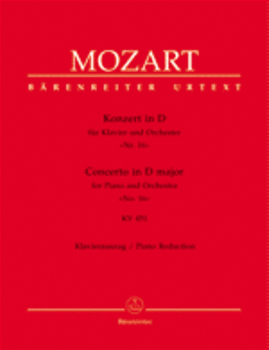 Book cover for Concerto for Piano and Orchestra, No. 16 D major, KV 451