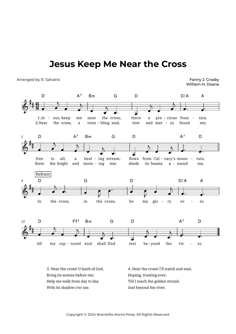 Jesus Keep Me Near the Cross (Key of D Major) Piano scores gallery preview page 1
