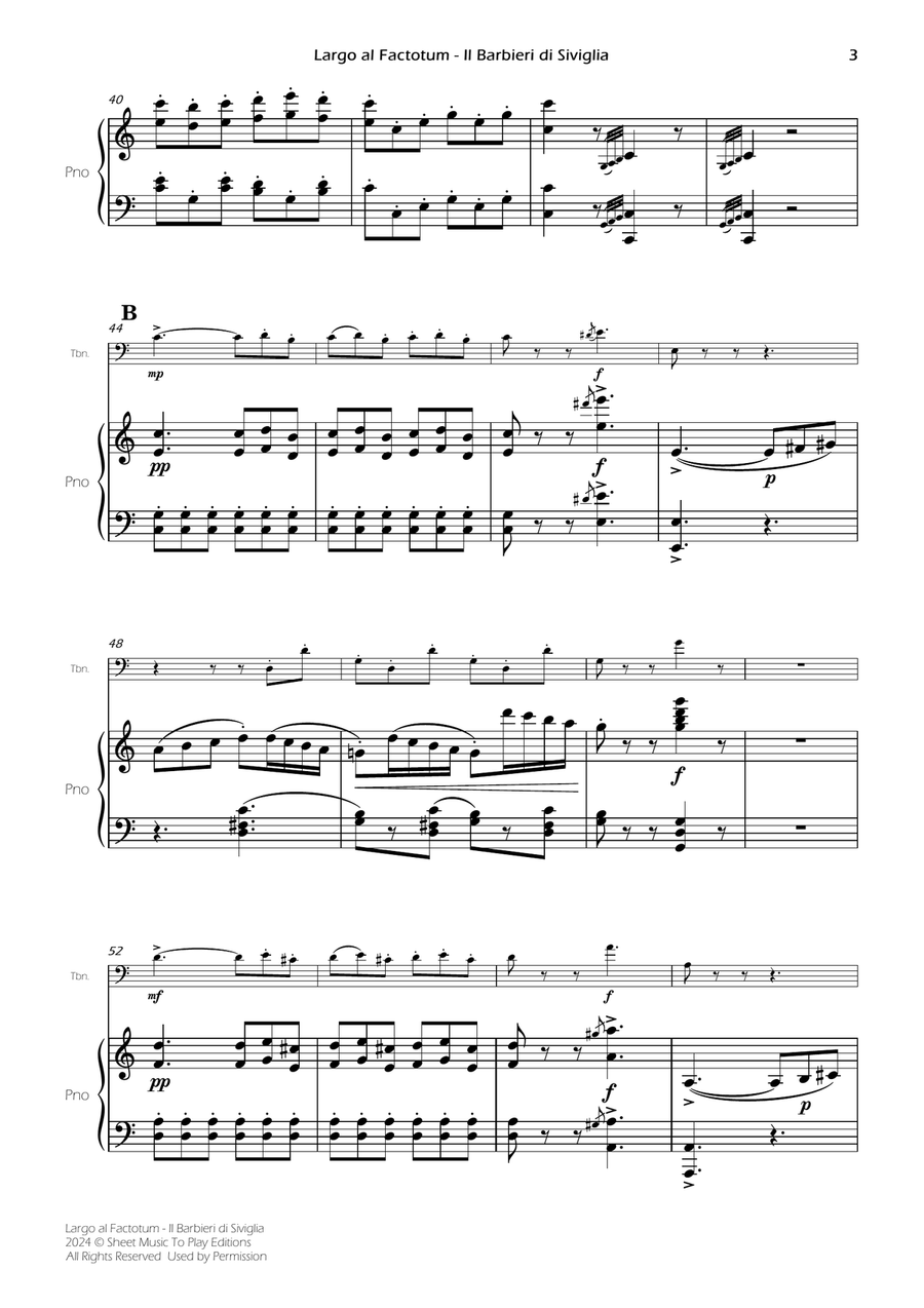 Largo al Factotum - Trombone and Piano (Full Score and Parts) Piano scores gallery preview page 5