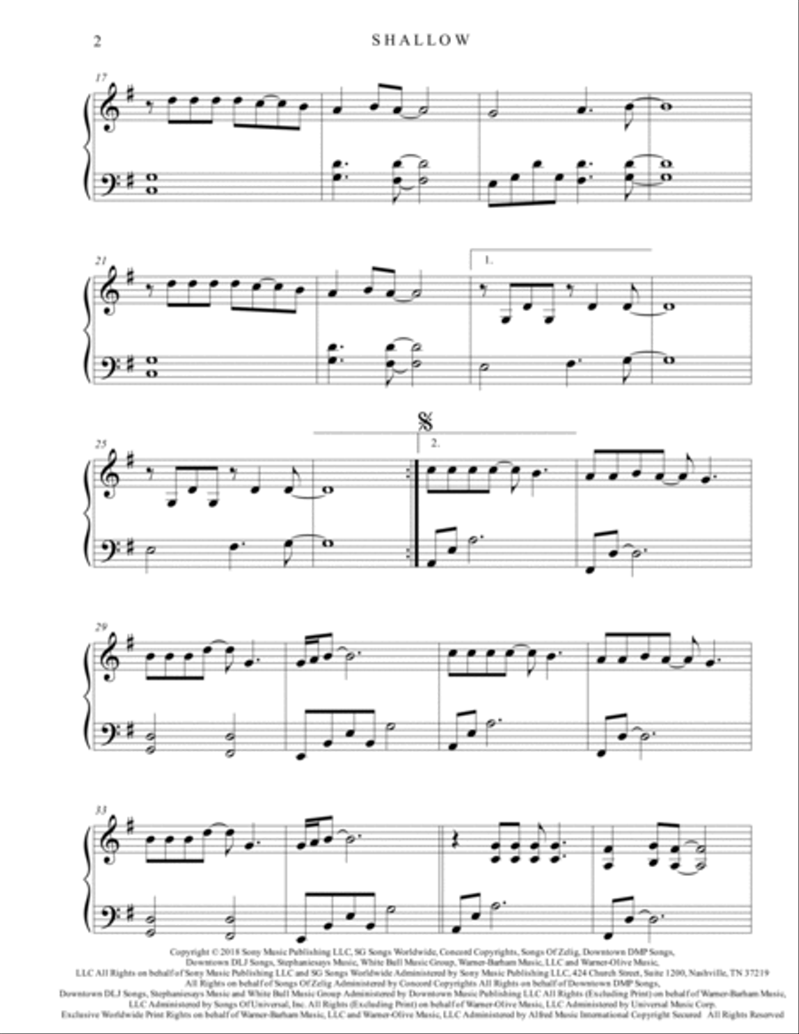 Shallow Piano Solo scores gallery preview page 2