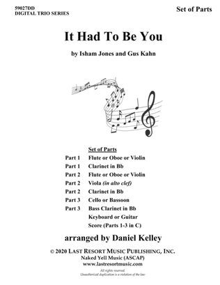 Book cover for It Had to Be You for String Trio (or Wind Trio or Mixed Trio) Music for Three