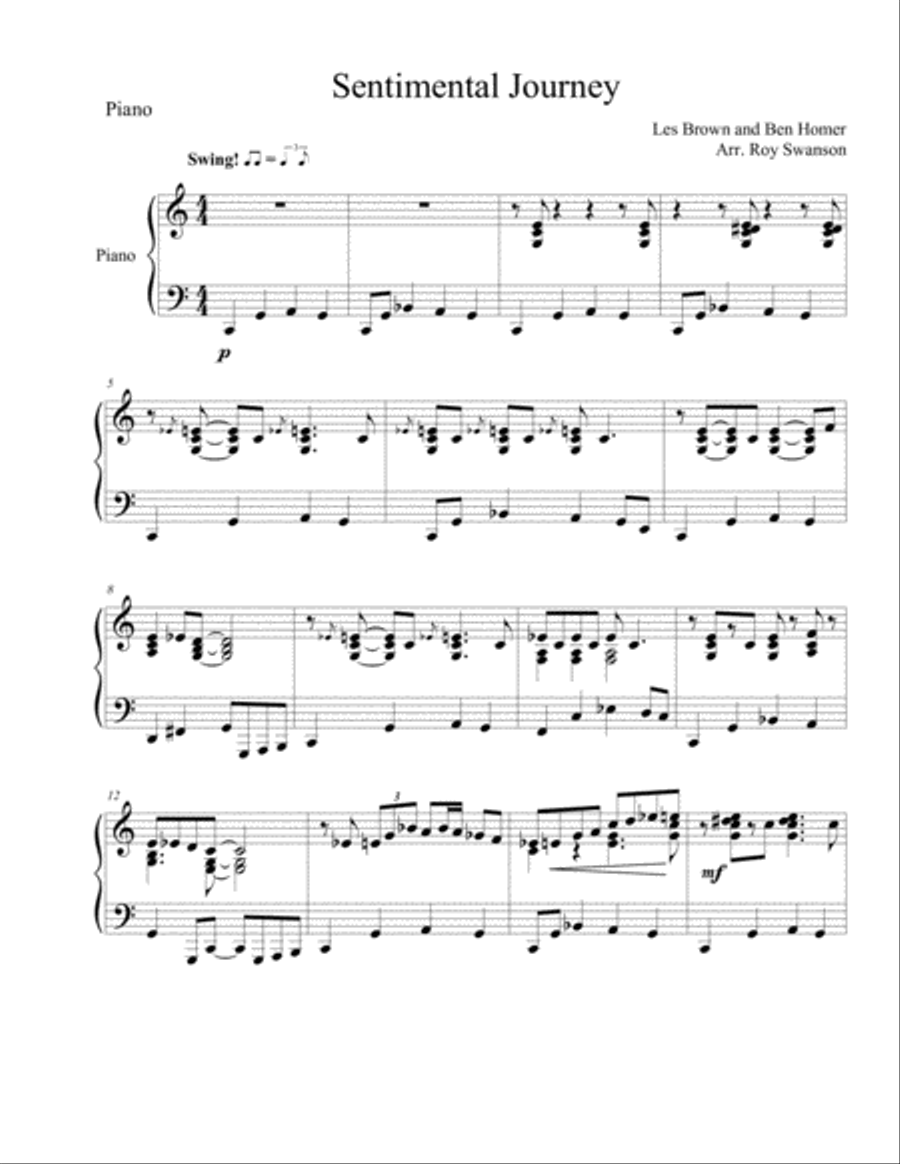 Sentimental Journey Sentimental Journey Piano Solo scores gallery preview page 1