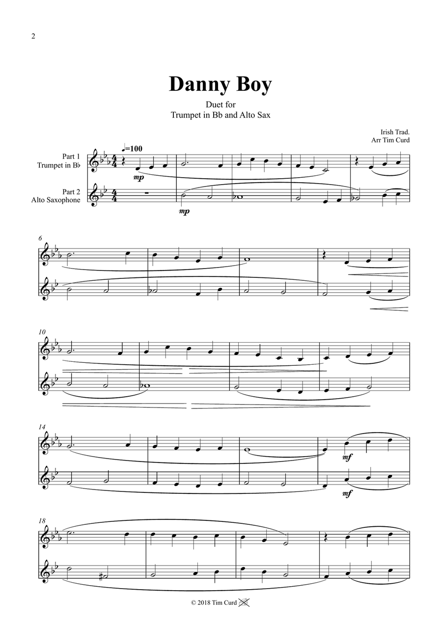 Danny Boy. Duet for Trumpet and Alto Saxophone Saxophone Duet scores gallery preview page 2