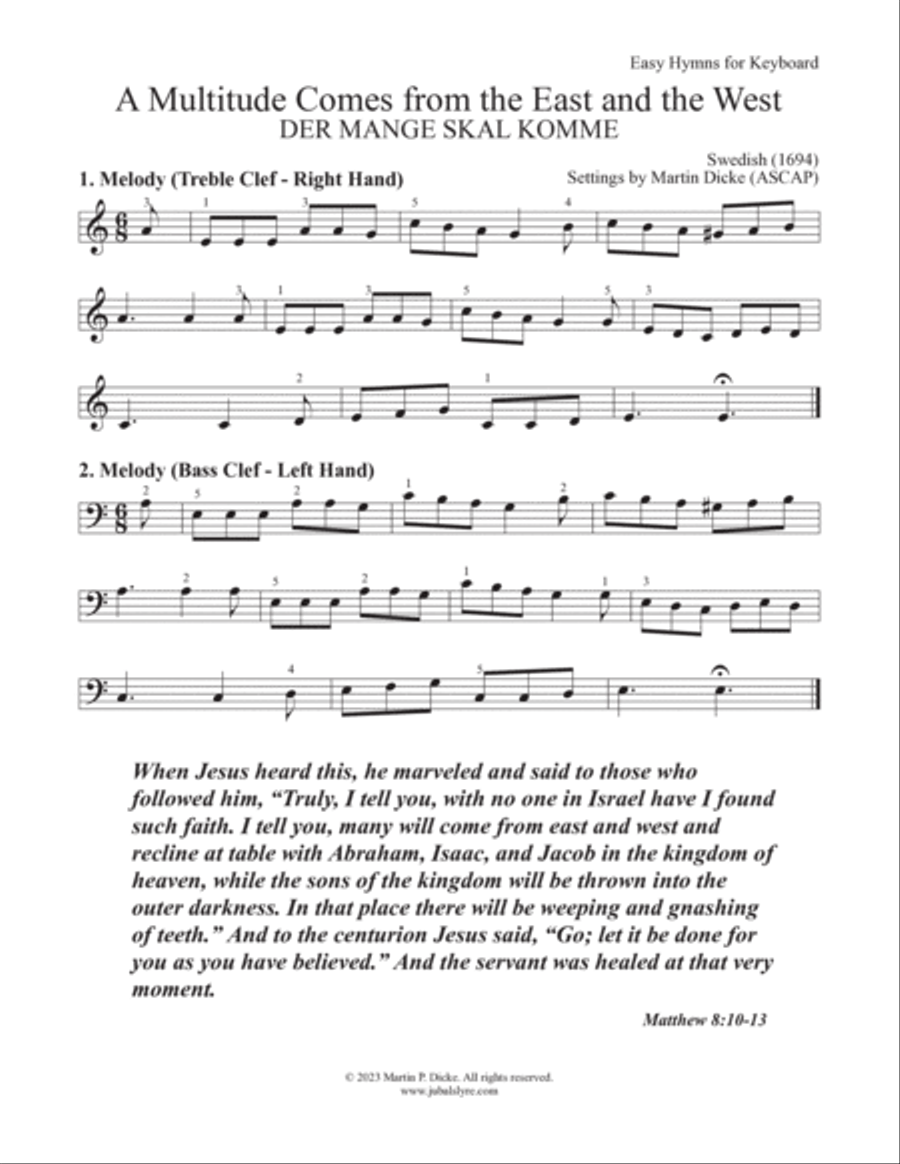 A Multitude Comes from the East and the West (Easy Hymns for Keyboard) Piano Method scores gallery preview page 3