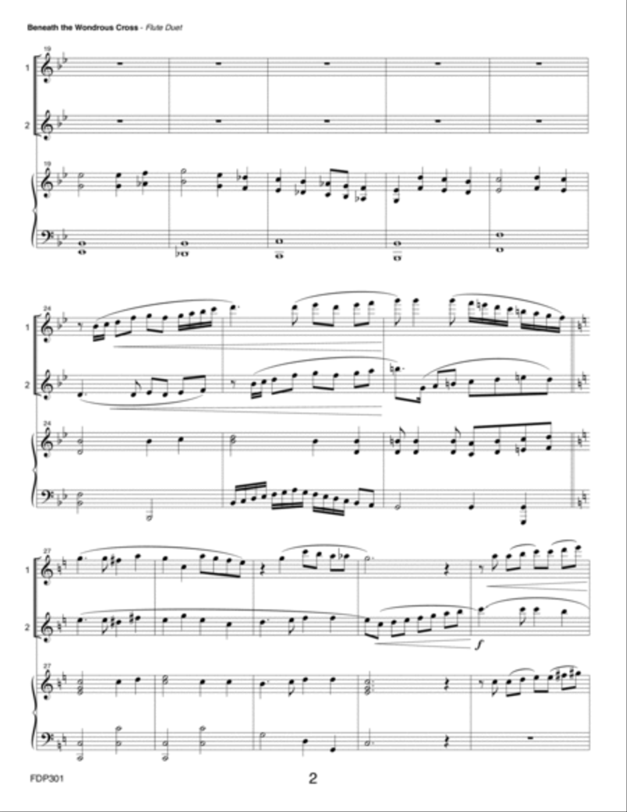 BENEATH THE WONDROUS CROSS (medley) - FLUTE DUET with Piano Accompaniment Flute Duet scores gallery preview page 2
