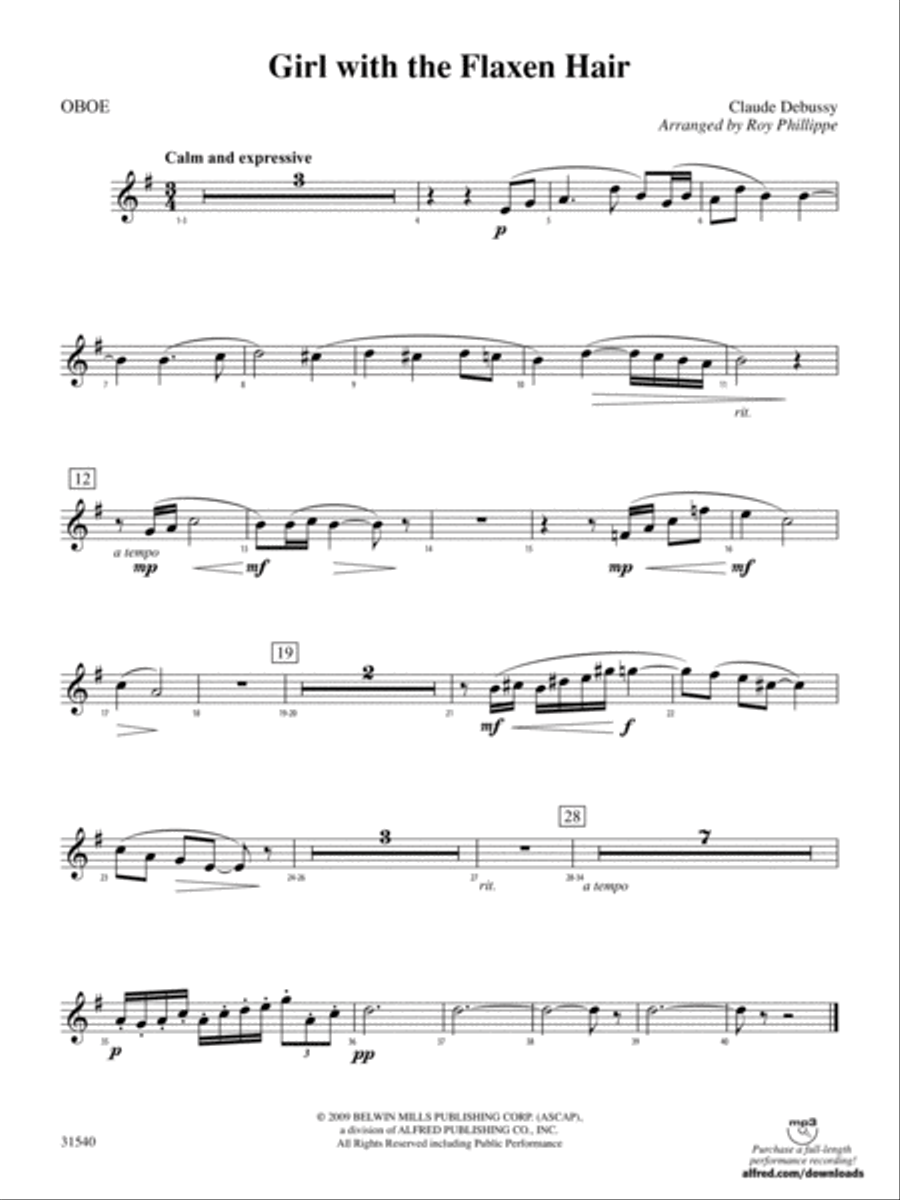 Girl with the Flaxen Hair: Oboe Full Orchestra scores gallery preview page 1