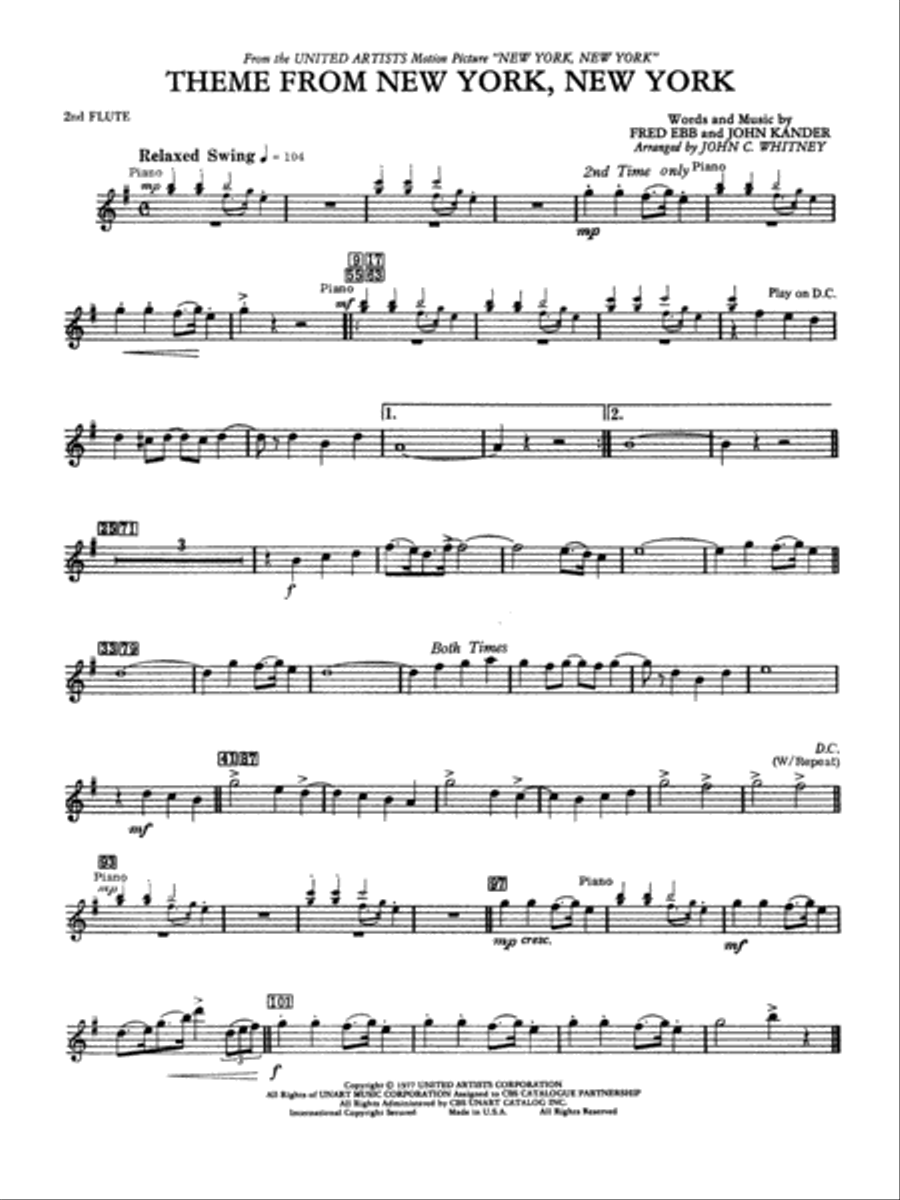 New York, New York, Theme from: 2nd Flute Full Orchestra scores gallery preview page 1