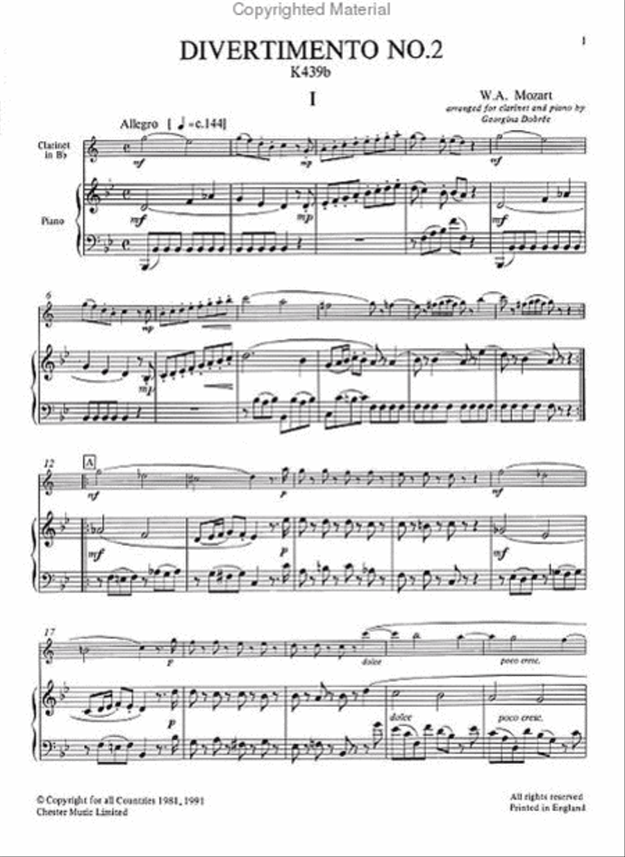 Divertimento No. 2 from K439b Clarinet Solo scores gallery preview page 2