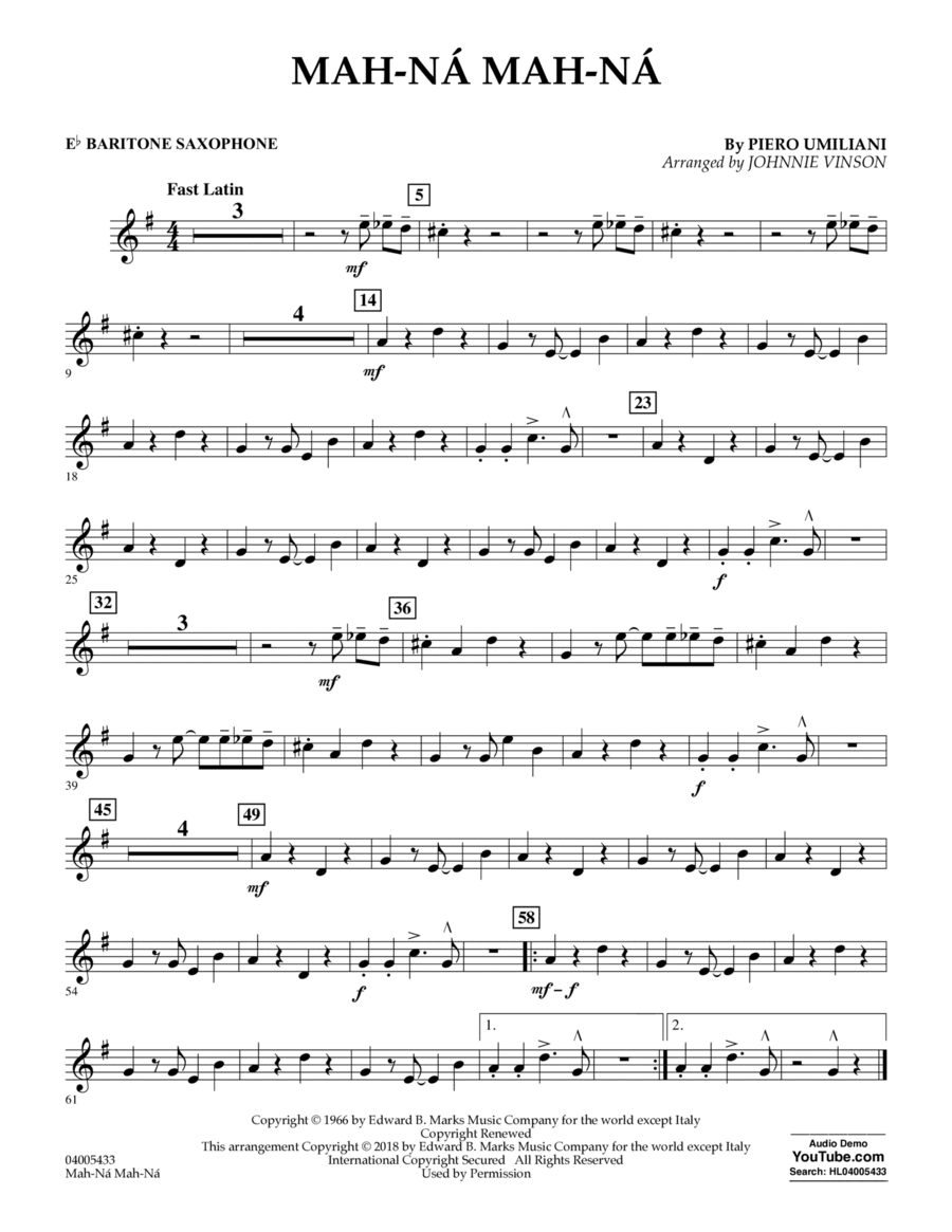 Mah-ná Mah-ná - Eb Baritone Saxophone