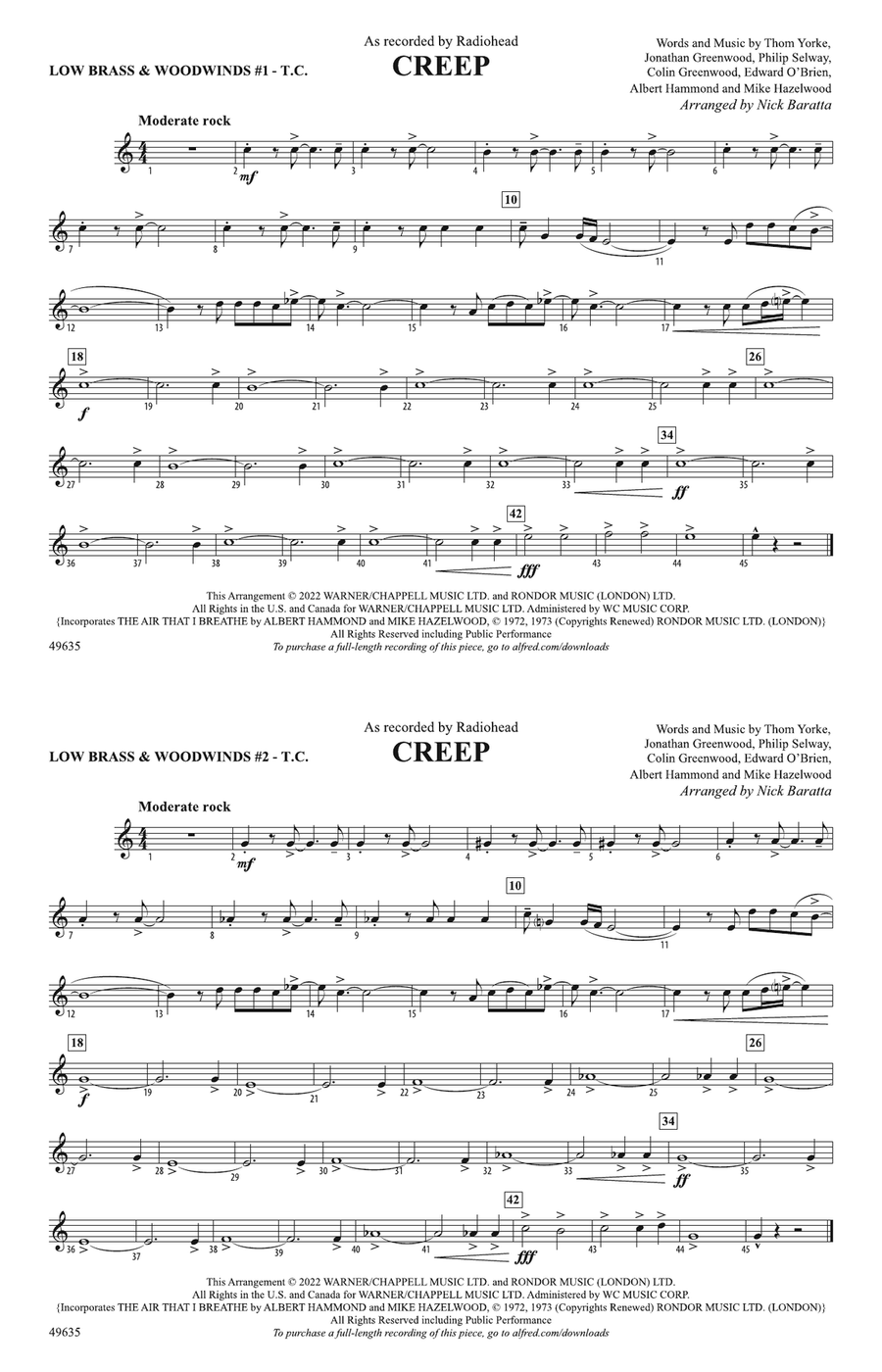Creep: Low Brass & Woodwinds #1 - Treble Clef
