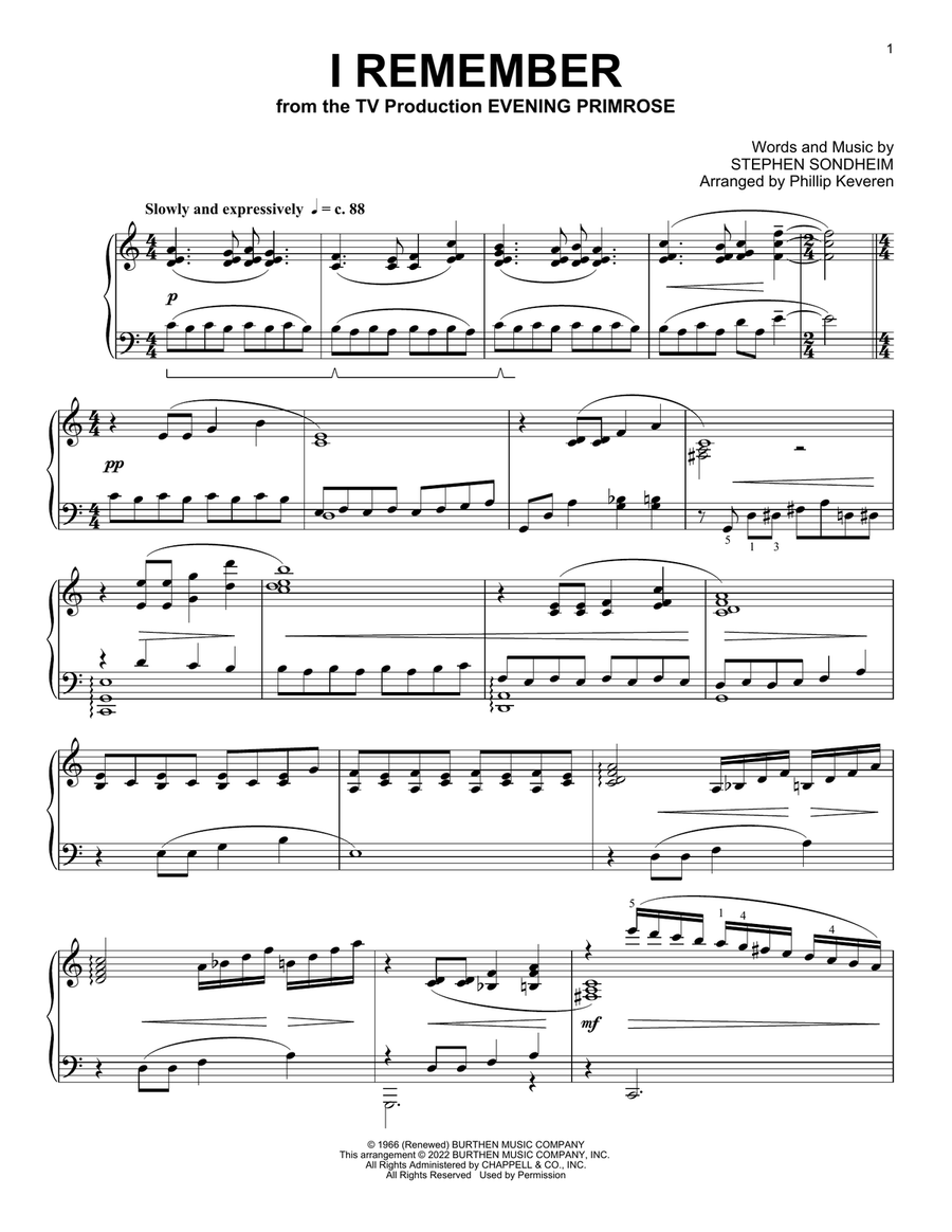 I Remember (from Evening Primrose) (arr. Phillip Keveren) Piano Solo scores gallery preview page 1