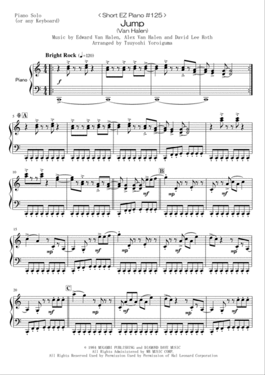 楽譜 スコア David Lee Roth ヴァンヘイレン Van Halen Play Official version of Jump Sheet Music by Van Halen for