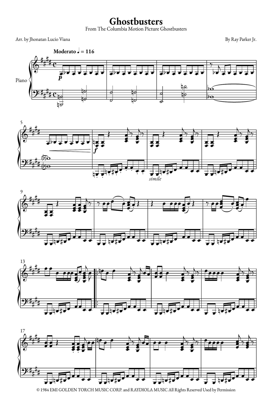 Ghostbusters Piano Solo scores gallery preview page 1