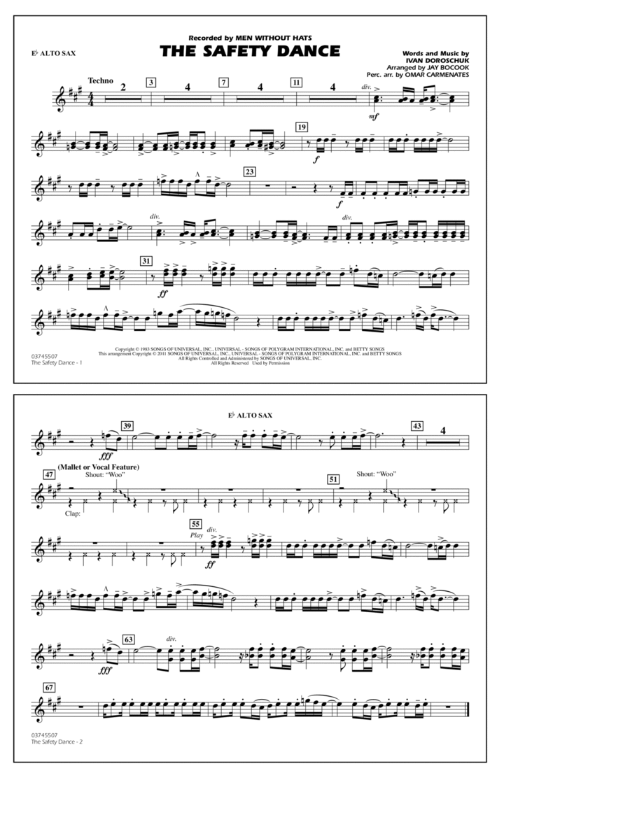 The Safety Dance - Eb Alto Sax Marching Band scores gallery preview page 1