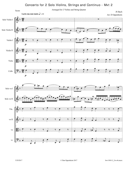 Bach: Concerto for 2 Solo Violins and Strings (BWV 1043) arr. for 2 Violins and String Quartet - Mov image number null