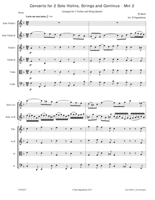 Bach: Concerto for 2 Solo Violins and Strings (BWV 1043) arr. for 2 Violins and String Quartet - Mov