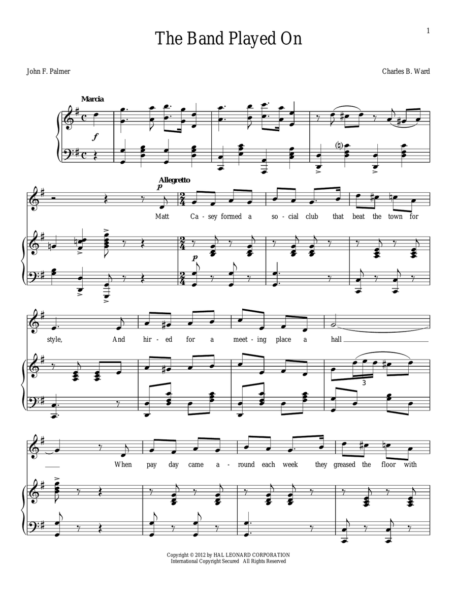 The Band Played On Piano, Vocal scores gallery preview page 1