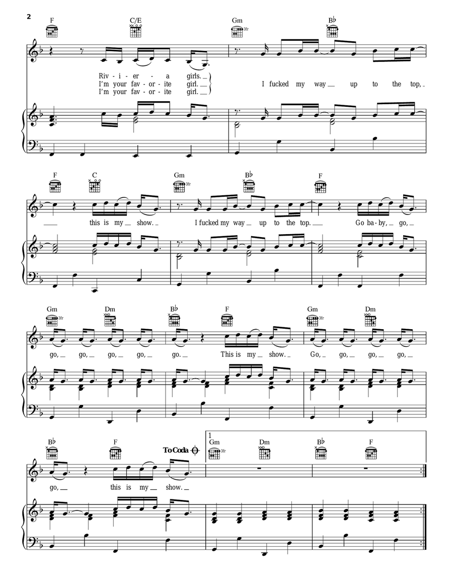 Fucked My Way Up To The Top Piano, Vocal, Guitar scores gallery preview page 2