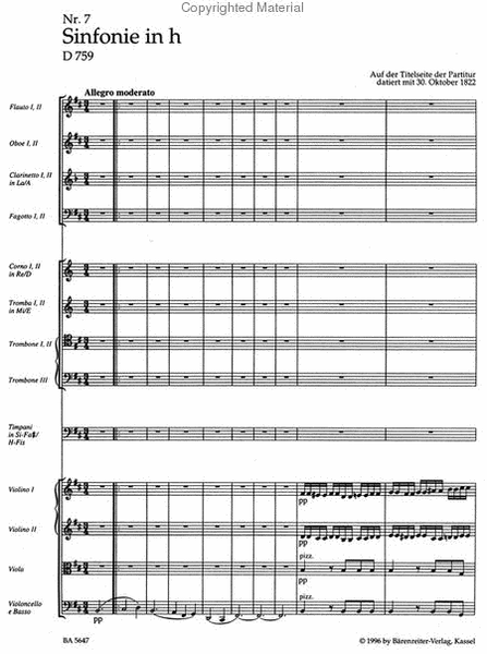Symphony, No. 7 b minor D 759 'Unfinished'