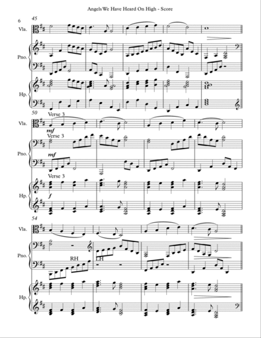 Angels We Have Heard On High, Trio for Viola, Pedal Harp and Piano