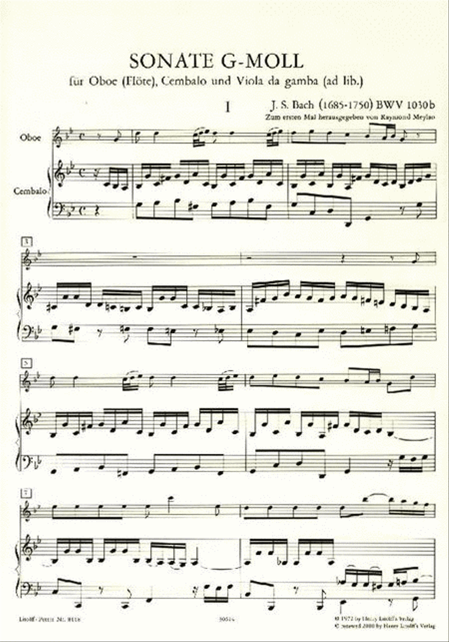Sonata in G minor BWV 1030b f. Oboe (Flute) and Harpsichord (Vdg./Cello ad lib.) Flute scores gallery preview page 2