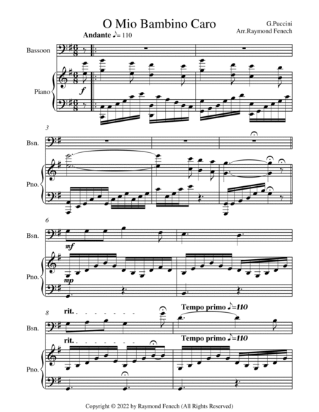 O Mio Babbino Caro - G.Puccini - Bassoon and Piano image number null