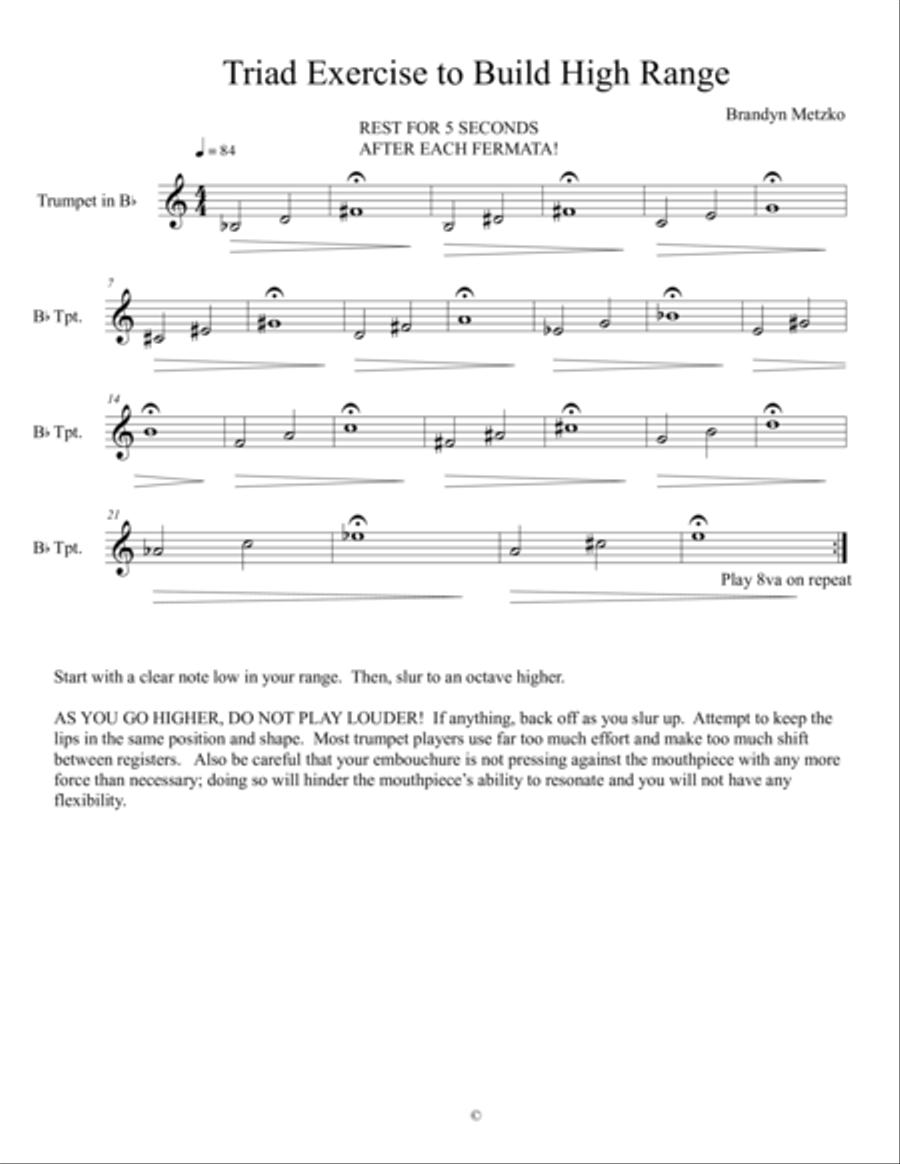 Triad Exercise to Develop Trumpet High Range Trumpet Solo scores gallery preview page 1
