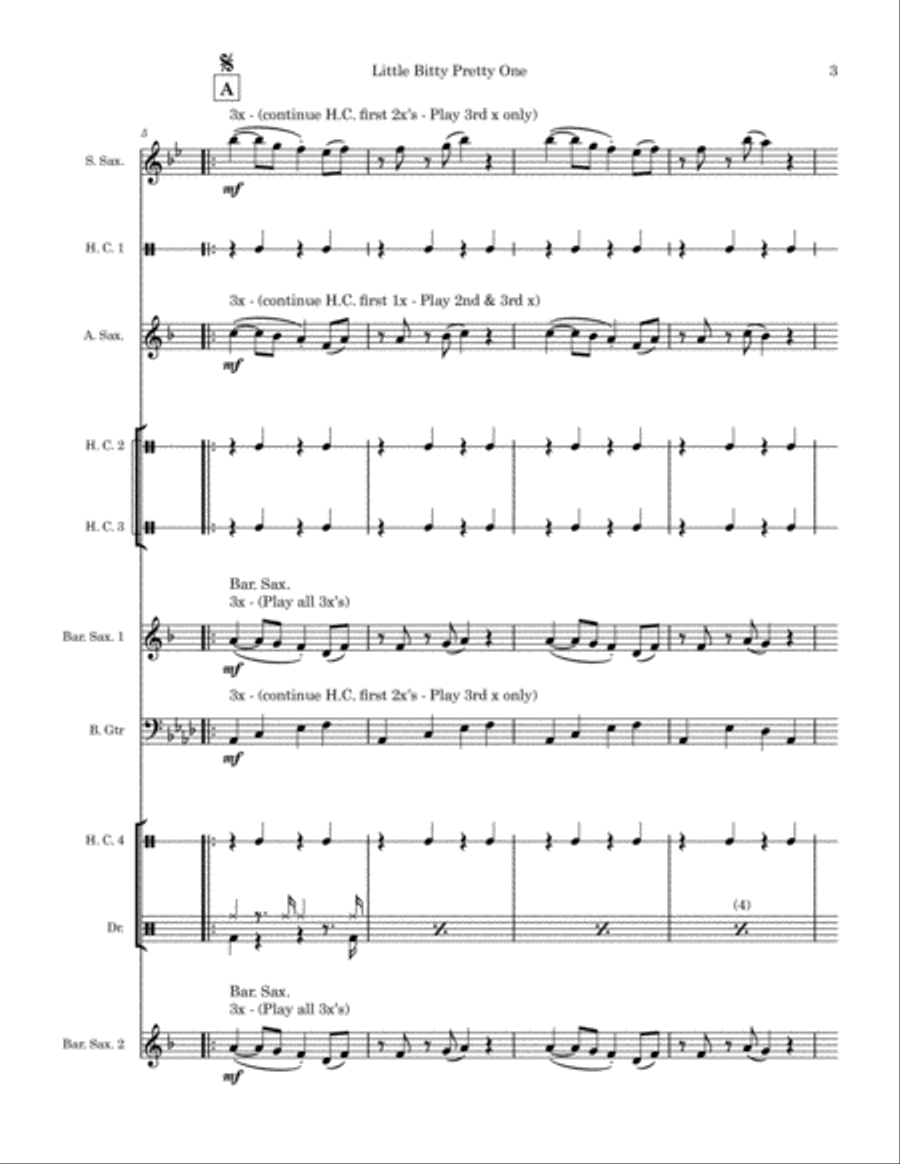 Little Bitty Pretty One Saxophone Quartet scores gallery preview page 3