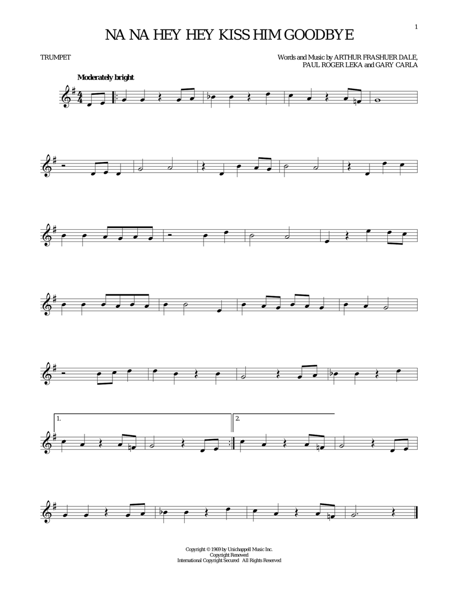 Na Na Hey Hey Kiss Him Goodbye Trumpet Solo scores gallery preview page 1