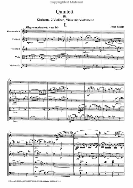 Quintett fur Klarinette, 2 Violinen, Viola und Violoncello