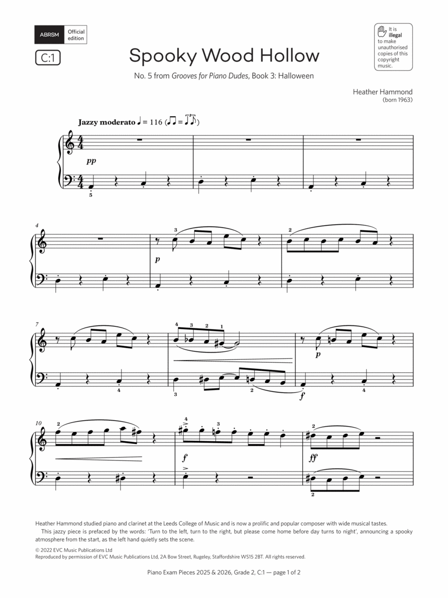 Spooky Wood Hollow (Grade 2, list C1, from the ABRSM Piano Syllabus 2025 & 2026) Piano Method scores gallery preview page 1