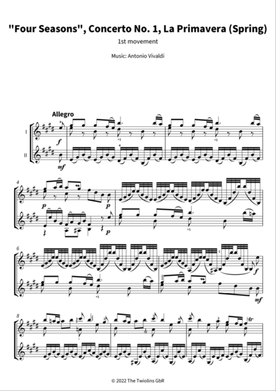 Four Seasons, Concerto No. 1, La Primavera (Spring) String Duet scores gallery preview page 3