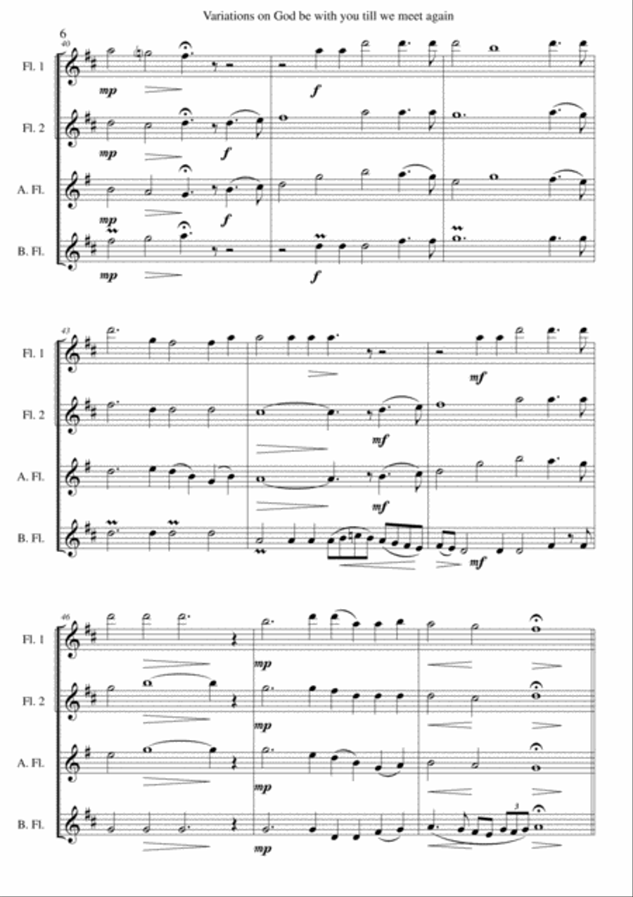 Variations on God be with you till we meet again for flute quartet Flute Quartet scores gallery preview page 6