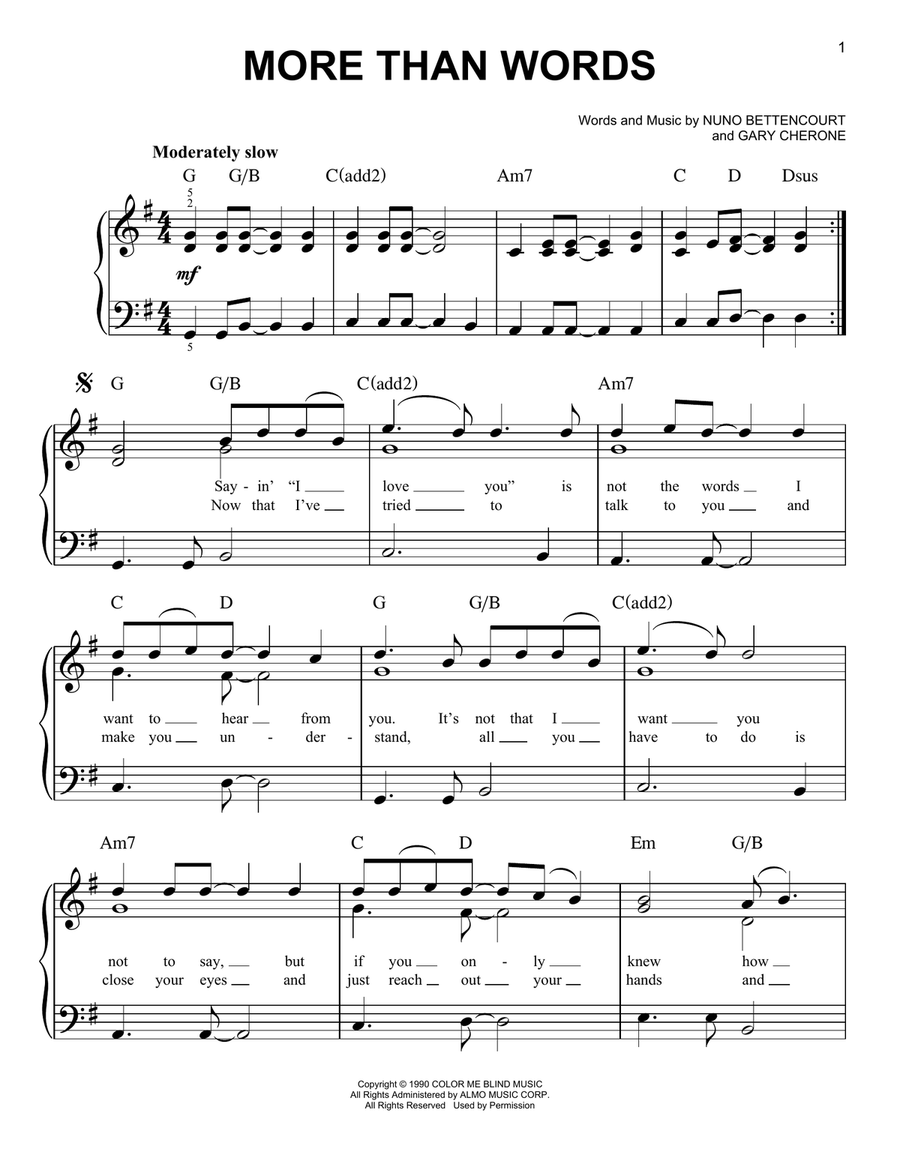 More Than Words Easy Piano scores gallery preview page 1