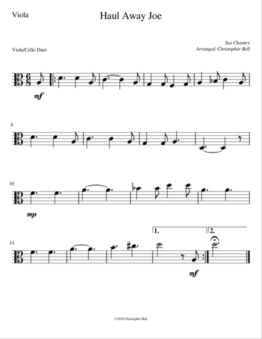 Haul Away Joe (Easy Viola/Cello Duet) String Duet scores gallery preview page 2