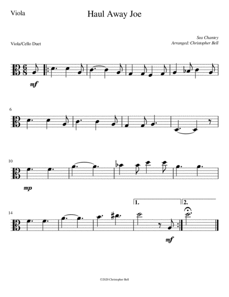 Haul Away Joe (Easy Viola/Cello Duet) image number null
